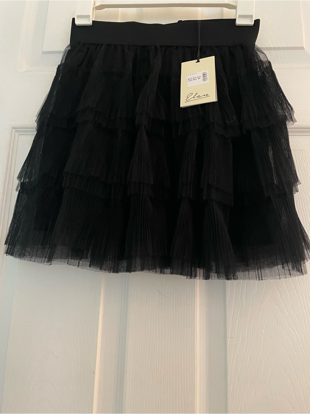 Elan Black Tiered Tulle Mini Skirt